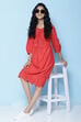 Red Cotton Flared Solid Dress