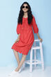 Red Cotton Flared Solid Dress image number 0