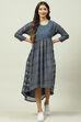 Indigo Art Silk Asymmetric Printed Kurta Dress image number 0