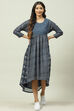 Indigo Art Silk Asymmetric Printed Kurta Dress