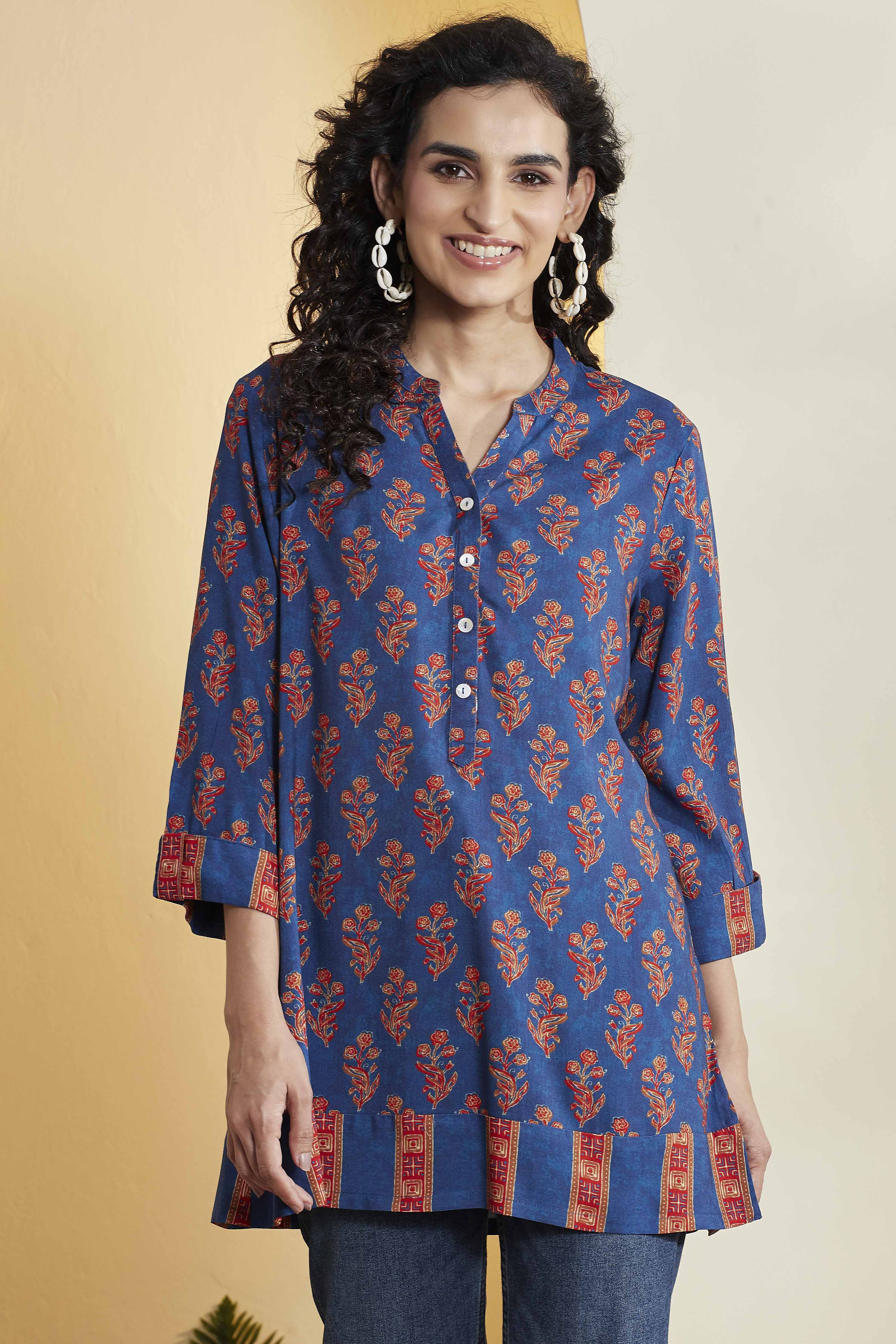 Indigo Viscose Rayon Straight Kurta image number 7