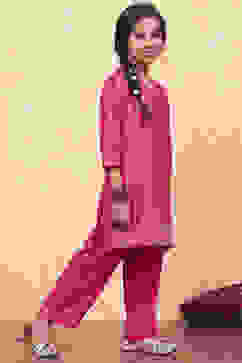 Pink Cotton Printed Straight Kurta Pants Set image number 5