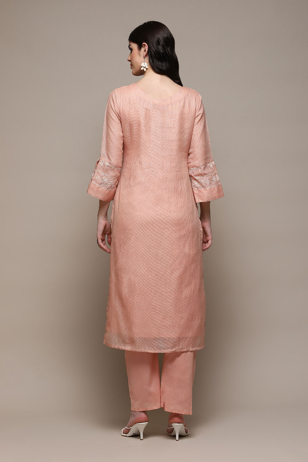 Peach Cotton Blend Printed Unstitched Suit Set image number 5