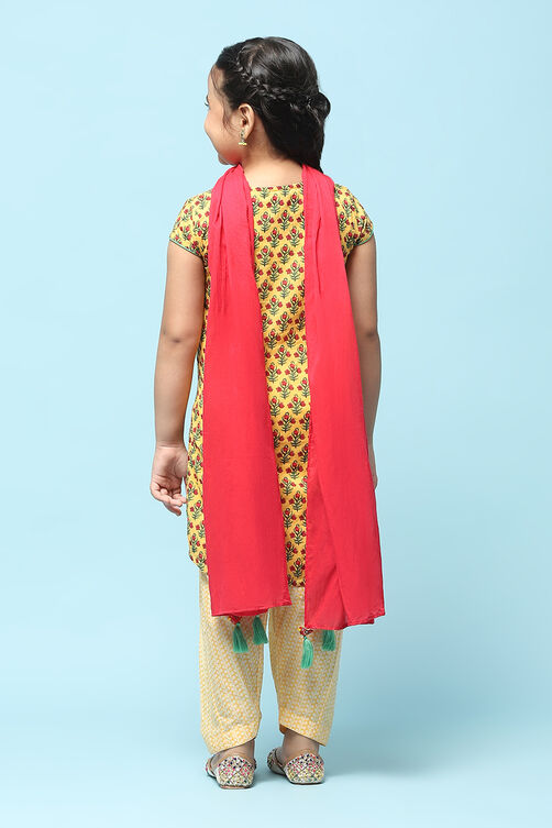 Peach Cotton Straight Printed Kurta Salwar Suit Set image number 5