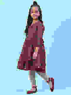 Green & Maroon Silk Front Open Printed Dress image number 2