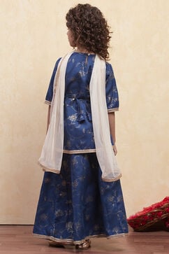 Navy Polyester Peplum Lehenga Set image number 4