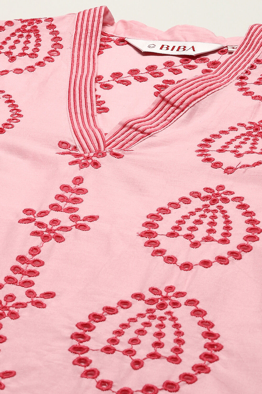 Pink Pure Cotton Schiffli Kurta & Palazzo Suit Set image number 1