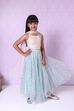 Cream And Turquoise Straight Poly Cotton Girls Lehenga Set image number 3