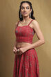 Red Satin Printed Lightweight Lehenga Set image number 1