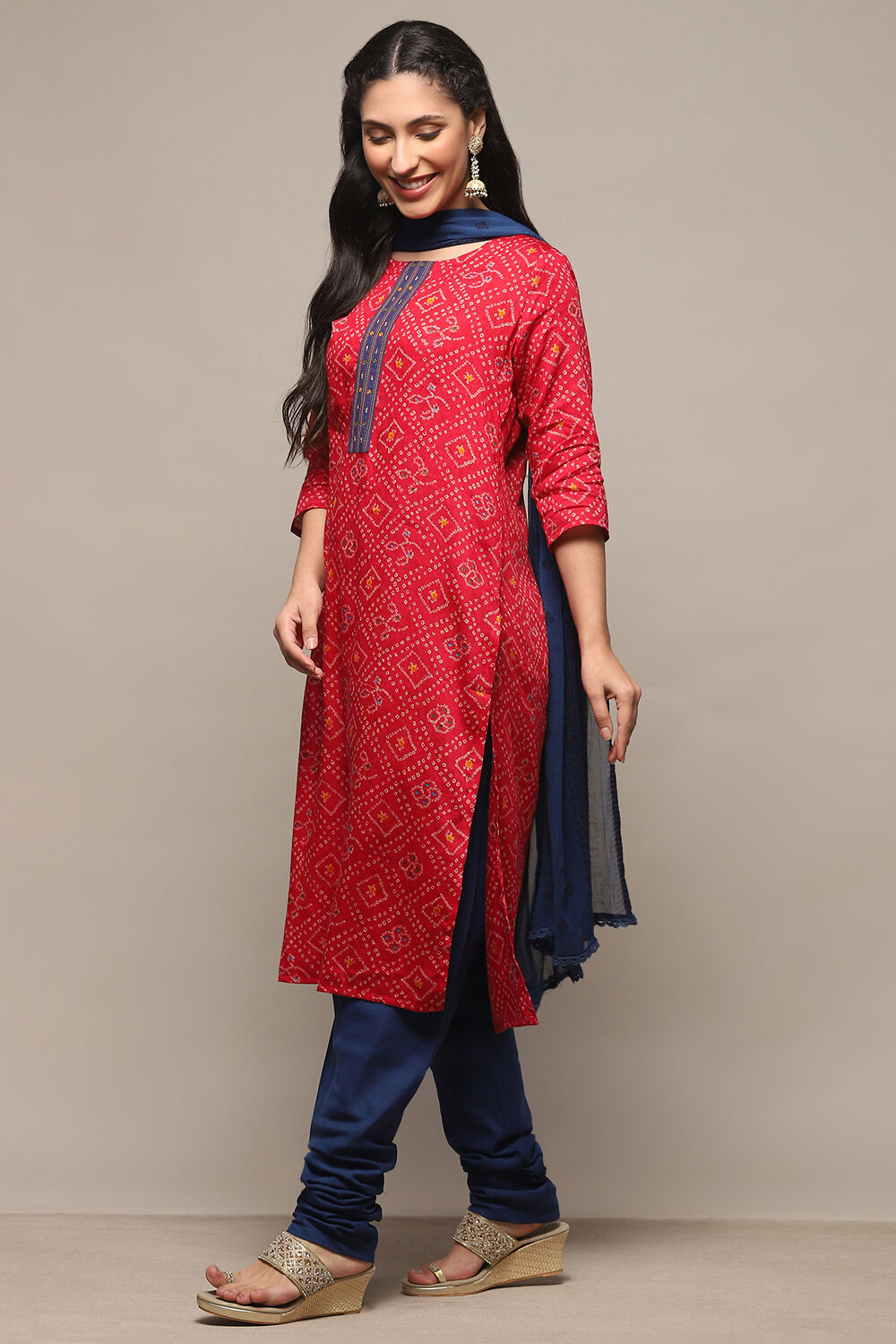 Red Satin Unstitched Suit Set image number 5