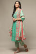 Green Cotton Kalidar Kurta Pants Suit Set image number 5