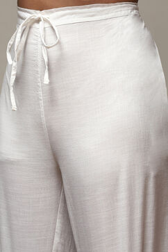 Off White Cotton Blend A-Line Kurta Palazzo Suit Set image number 2