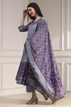Lilac Cotton Printed Anarkali Suit Set image number 3