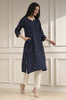 Indigo Blue Cotton Ikat Straight Kurta image number 4