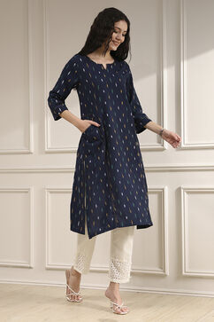Indigo Blue Cotton Ikat Straight Kurta image number 4