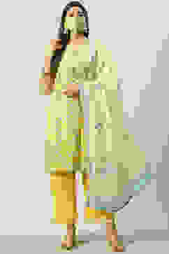 Yellow Cotton Straight Kurta Palazzo Suit Set image number 6