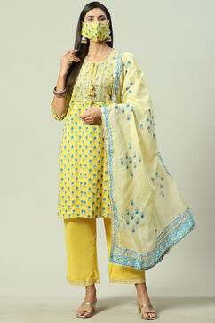 Yellow Cotton Straight Kurta Palazzo Suit Set image number 6