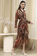 Brown Printed Gathered Tulip Dress image number 4
