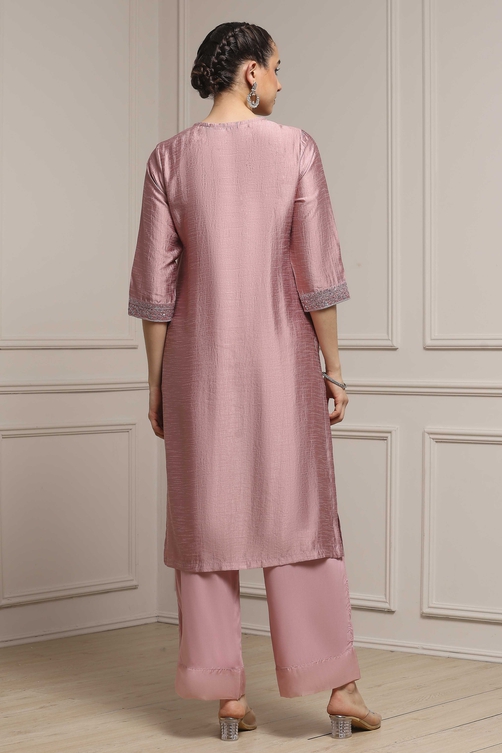 Light Green Art Silk Embroidered Straight Suit Set image number 4