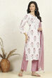 Blue and White Printed Cotton Unstitched Suit Set image number 6