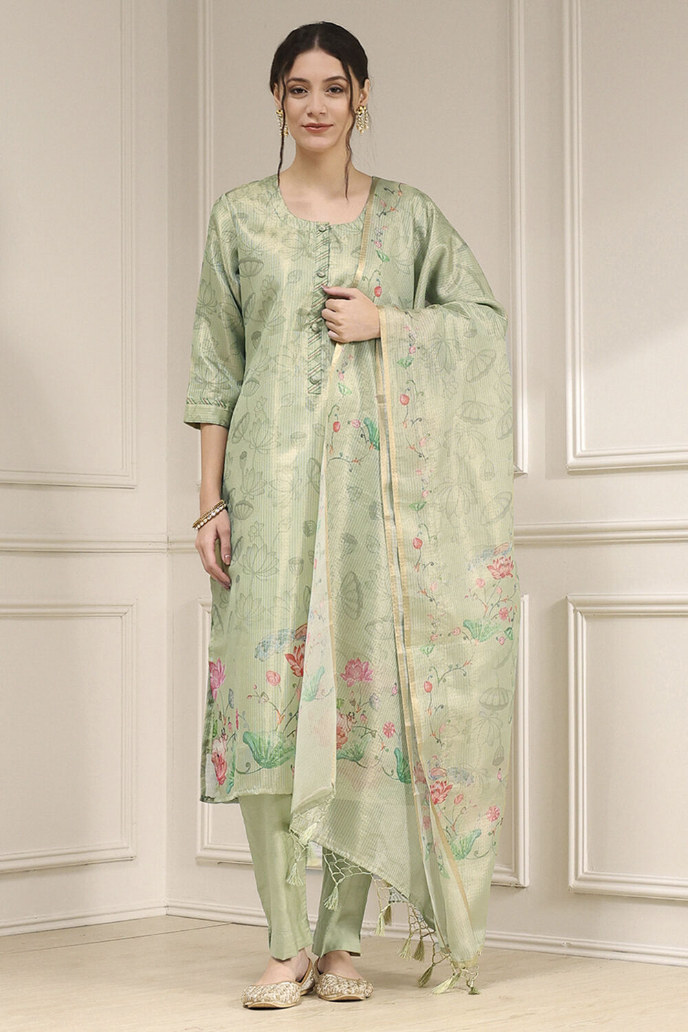 Pink Cotton Printed Unstitched Suit Set image number 1