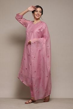 Dusty Pink Linen Blend Unstitched Suit Set image number 5