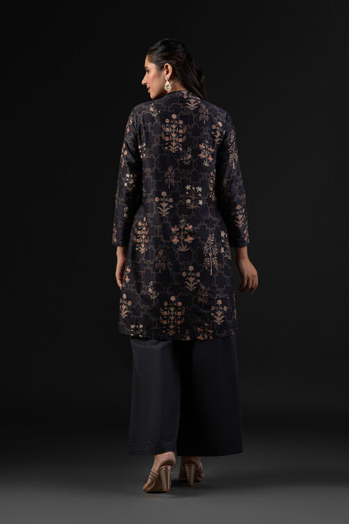 Rohit Bal Black Cotton Silk Straight Printed Kurta Set image number 4