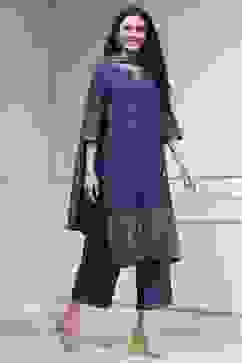 Blue Cotton Printed Straight Suit Set image number 5