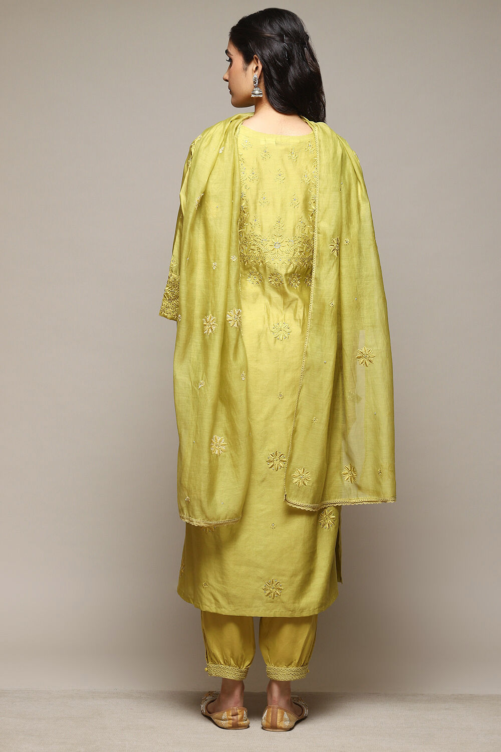 Ivory Cotton Blend Layered Kurta Suit Set image number 5