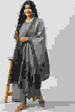 Black Viscose A-Line Kurta Palazzo Suit Set image number 7