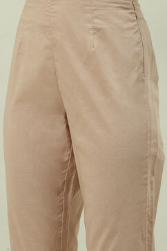 Khaki Cotton Straight Kurta Slim Pants Suit Set image number 2