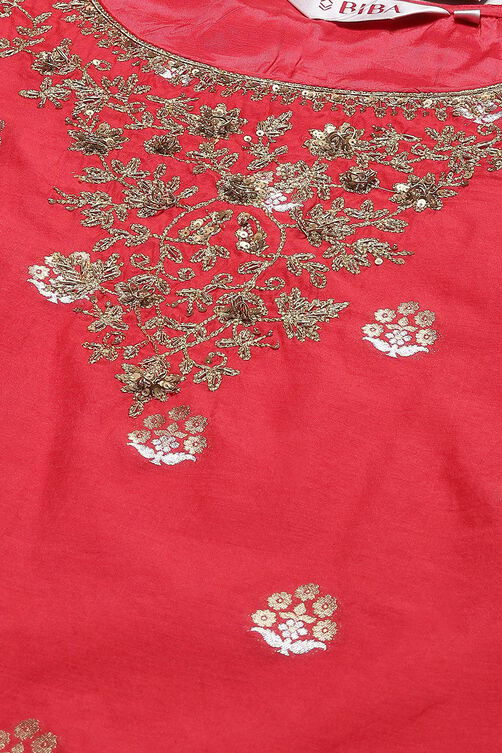 Red Art Silk Straight Kurta Garara Suit Set image number 1