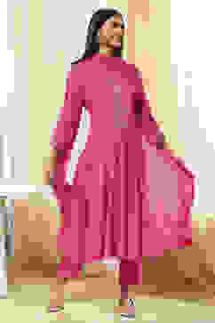 Fuchsia Viscose Printed Kalidar Suit Set image number 0