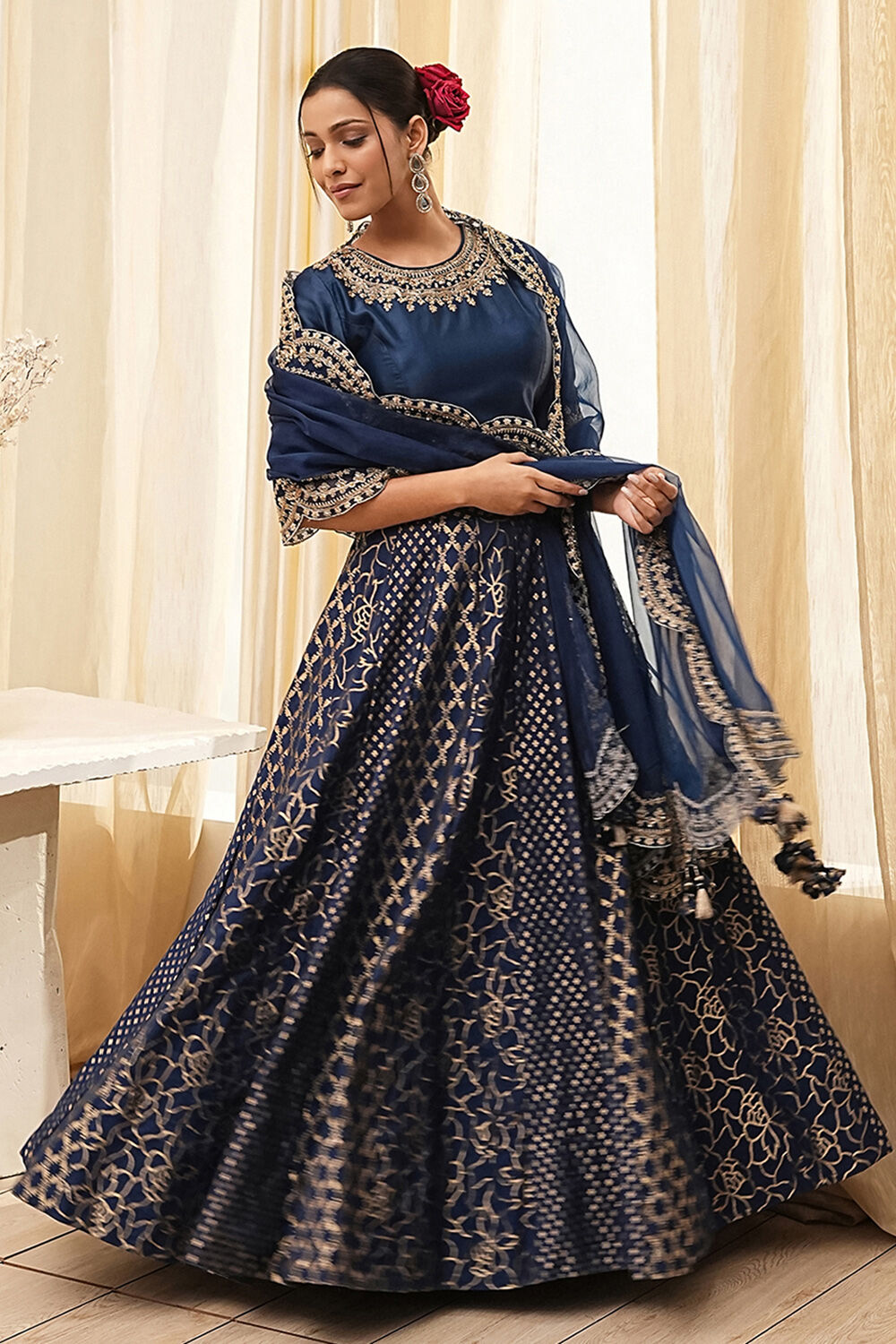 Blue Embroidered Festive Lehenga Set image number 0