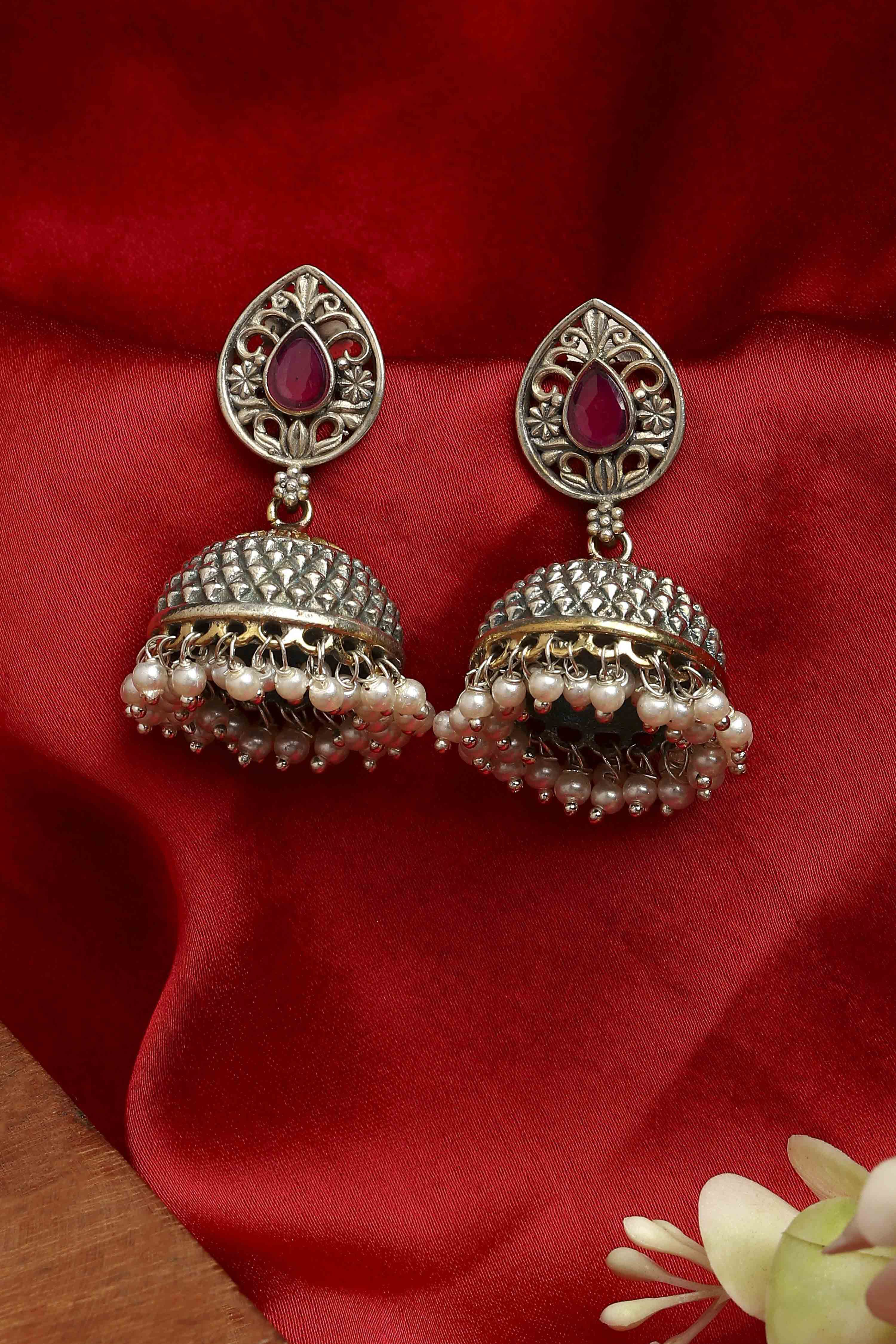 Dark Pink Brass Jhumka image number 0