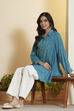 Sea Green Viscose Rayon Asymmetric Short Kurti image number 6