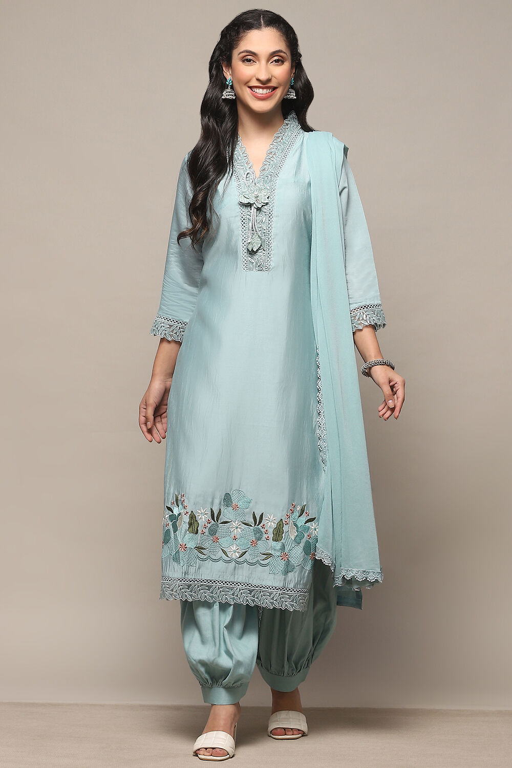 Pink Muslin Unstitched Suit Set image number 8