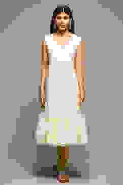 Lime Green Cotton Blend Layered Kurta Churidar Suit Set image number 4