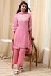 Pink Embroidered Kalidar Suit Set image number 0