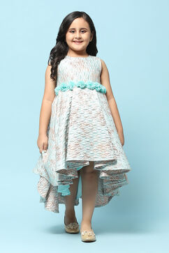 Aqua Green Poly Jacquard Flared Yarndyed Dress image number 5