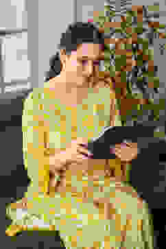 Lime Yellow Rayon Printed Straight Kurta Set image number 0