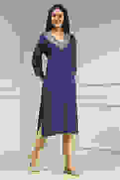 Blue Solid Straight Kurta image number 4