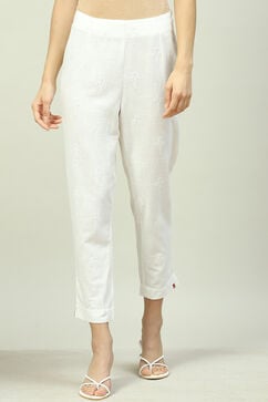 Off White Cotton Embroidered Pant image number 0