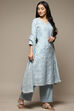 Powder Blue Cotton Blend Straight Kurta Palazzo Suit Set