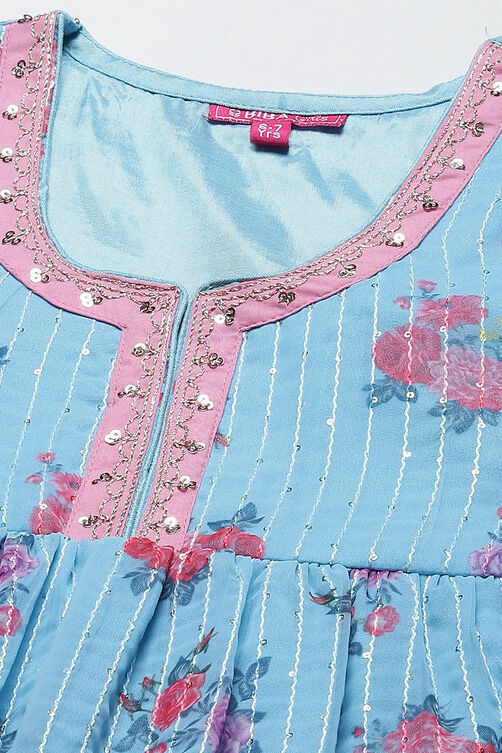 Blue Viscose Flared Kurta Garara Suit Set image number 1
