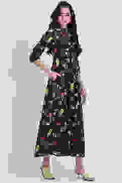 Black Art Silk Flared Printed Dress image number 3