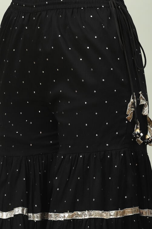 Black Cotton Blend Straight Kurta Garara Suit Set image number 2