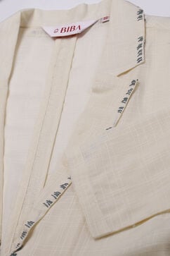 Cream Cotton Solid Jacket With Kurta image number 1