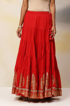 Red Flared Cotton Skirts image number 2