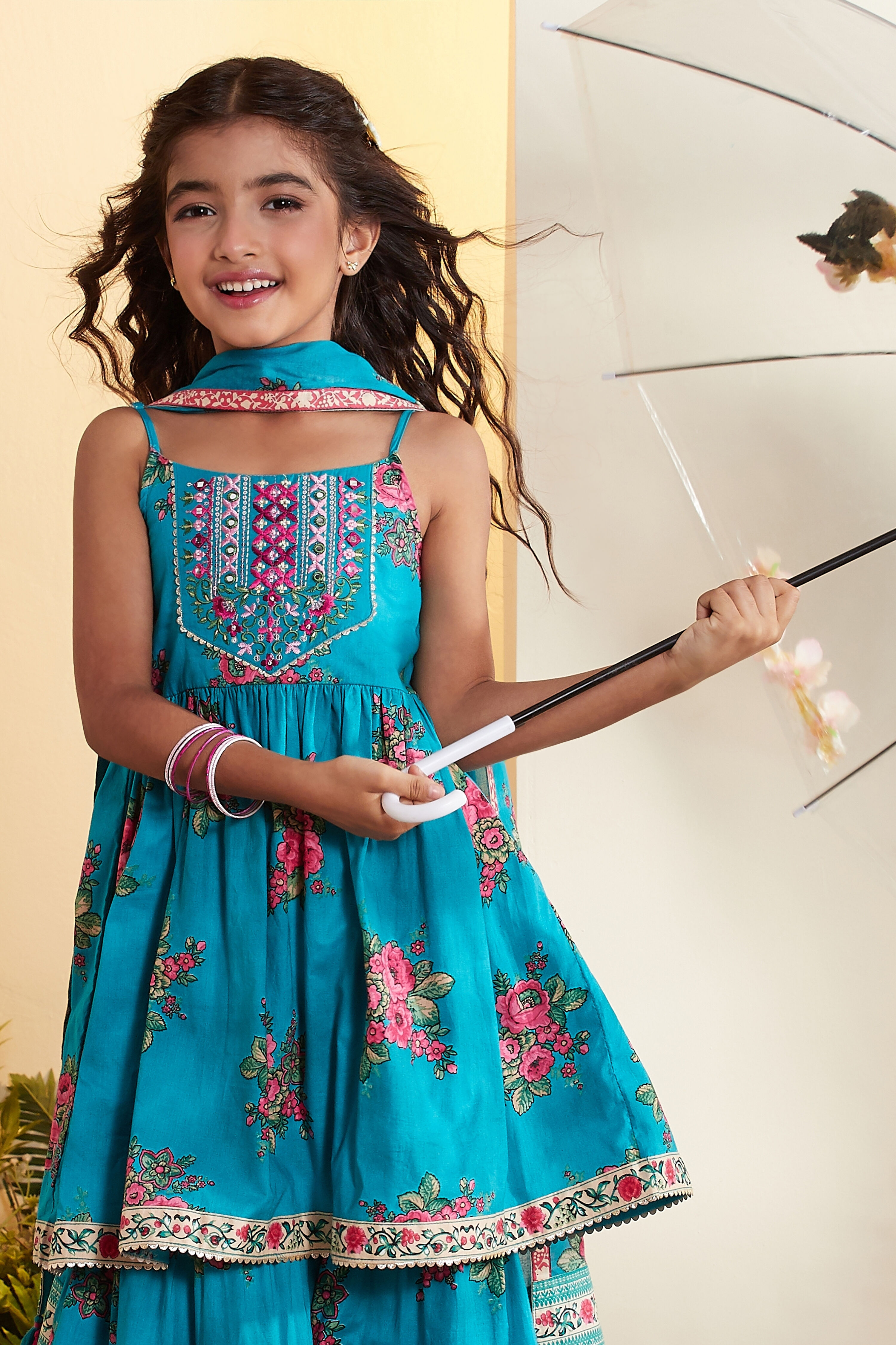 Blue Cotton Floral Printed Peplum Garara Kurta Set image number 1